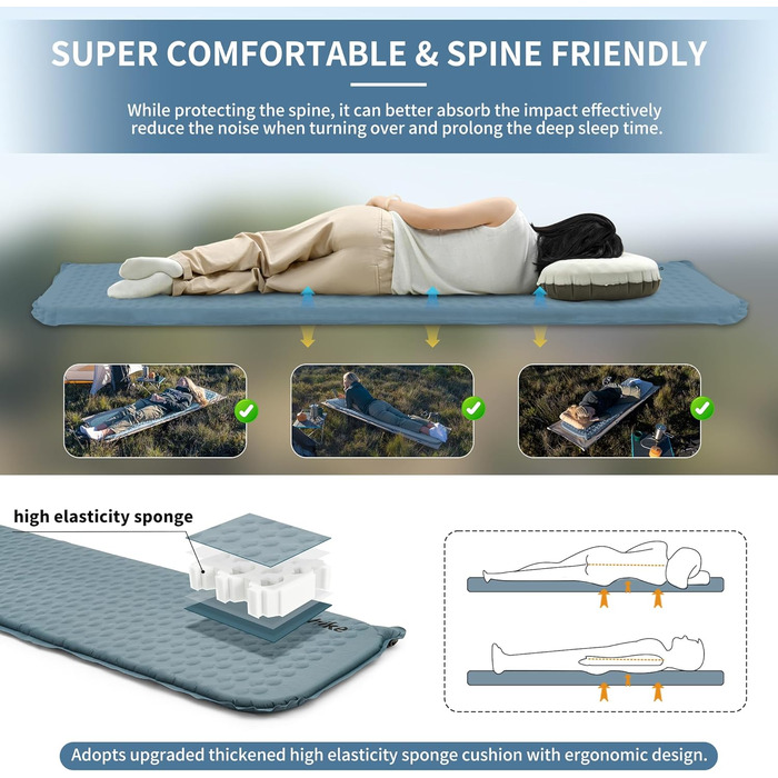 Naturehike Yugu: Надувний килимок для кемпінгу та трекінгу, 3.5 см, блакитний