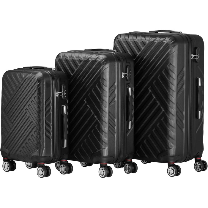Набір валіз Zelsius 3 шт., чорний | ABS, з кодовим замком, подвійними колесами та внутрішнім роздільником | Ручна валіза, набір валіз, ролер, велика валіза, багаж