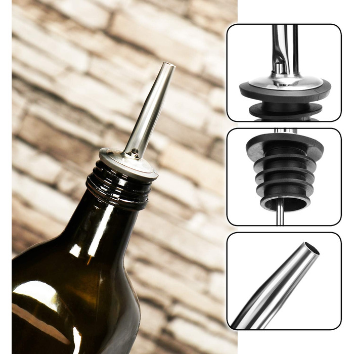 Виливники для пляшок Com-Four® 6 шт. з нержавіючої сталі – дозатор для алкоголю, олії, оцту – для бару, коктейлів, підходить для більшості пляшок (сріблястий, без кришки)