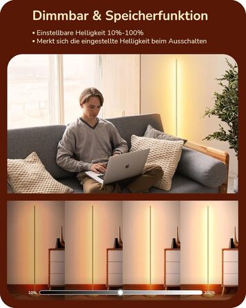 LED торшер Edishine 2 шт. з димуванням, тепле світло 3000K, регулювання висоти 146 см, з функцією пам'яті, для вітальні, спальні, офісу, золотий