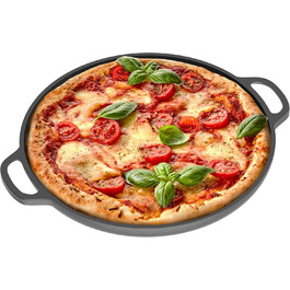 Чавунна сковорода-гриль Chef Pomodoro 30 см для плити, гриля, духовки та вогнища – кругла сковорода для піци, чавунна гриль-пластина для газового гриля