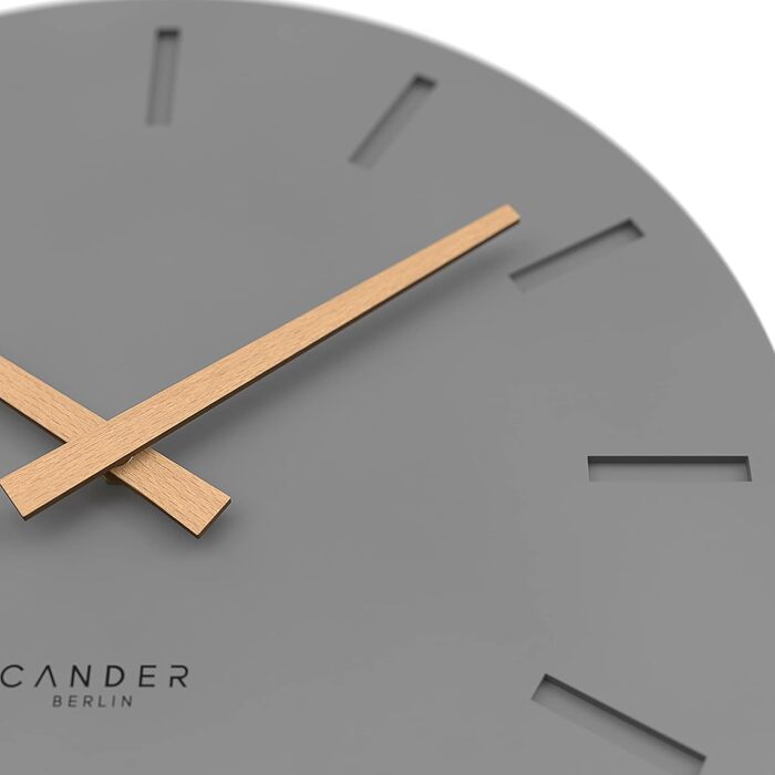 Cander Berlin MNU 2530 G Wall Clock MDF Silent, No Ticking Sound, 30 cm Analog, Living Room, Modern, Vintage, Grey, Anthracite, Wooden Hands