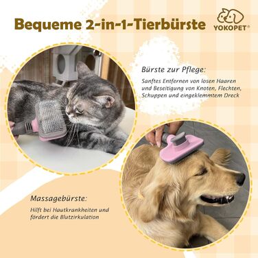 Щітка для собак та котів, видаляє підшерстя, самоочисна щітка для довгої та короткої шерсті, видаляє шерсть з одягу одним натисканням кнопки (рожева)