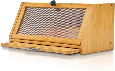 YOUDENOVA Блок для хліба з кришкою та дощечкою для нарізання, дерев'яний кошик для хліба, бамбукова скринька для зберігання хліба, солі та перечниці, 39x25x20 (ДxШxВ) см, (Натуральний)