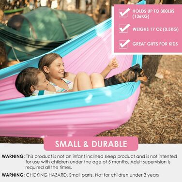Дитяча гамак Grassman для кемпінгу: портативна, ультралегка, рожево-блакитна. Гамак для дівчаток та хлопчиків з ременями