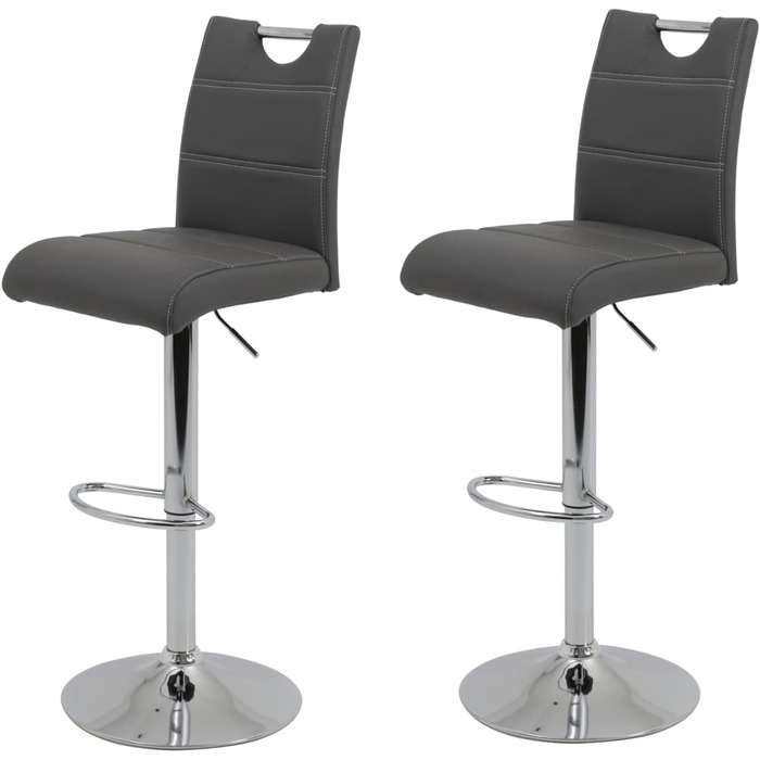 Hela Miranda Bar Stools - 2 Pack, Adjustable Height, 360° Swivel, Grey Faux Leather - Bistro Chairs