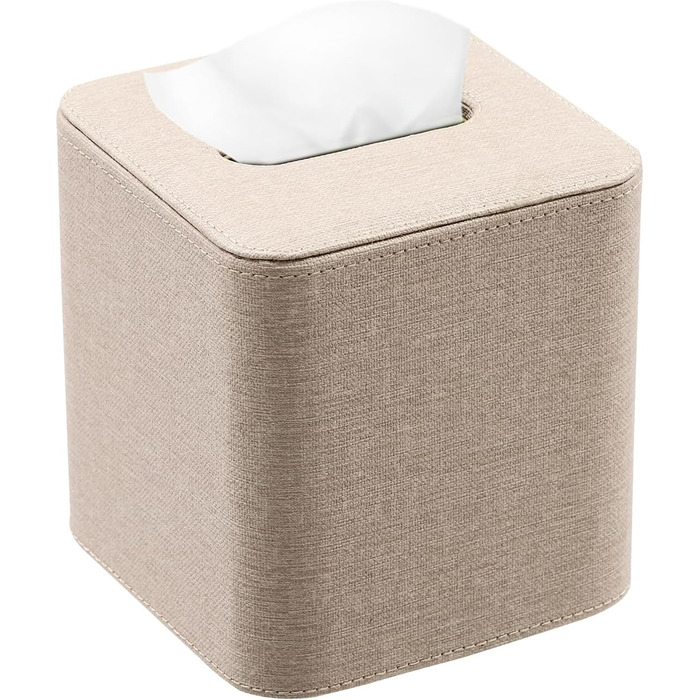 Tissue Box, Square Cosmetic Tissues, Tissue Box Square Tissue Box, for Dresser Bathroom Dining Room Hotel Cars Office Decor, 12 x 12 x 12.7 cm (Beige)