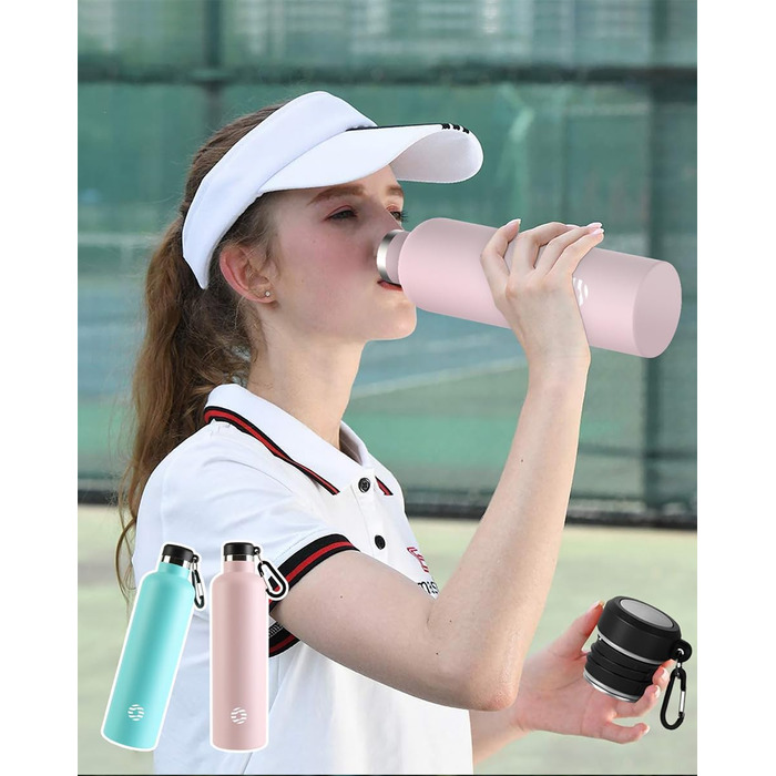 Фляга спортивна Feijian 1L з карабіном - не протікає, з нержавіючої сталі, для води, кави, чаю, без BPA, зелена