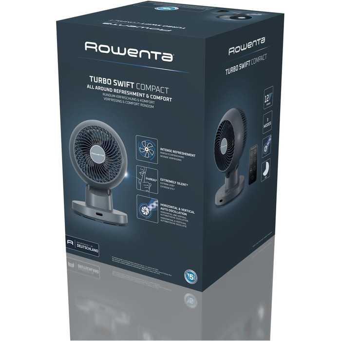 Вентилятор Rowenta Turbo Silence Extreme+ – тихий, потужний, 4 швидкості, автоматичне гойдання, білий, VU2731