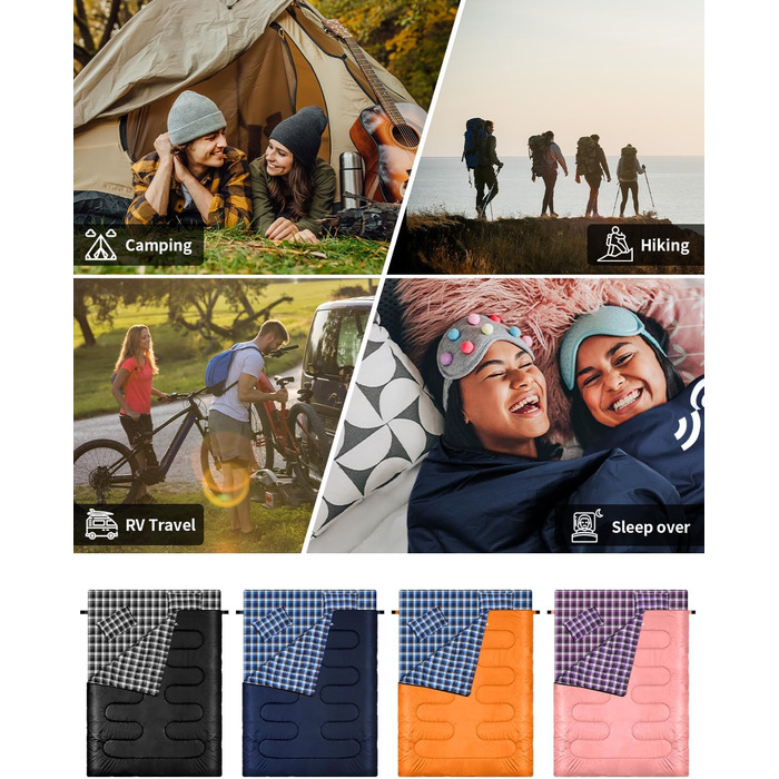 Спальний мішок Outdoor Sportneer для 2 осіб, 3 сезони, 220x150 см, 2.75 кг з 2 подушками (синій)