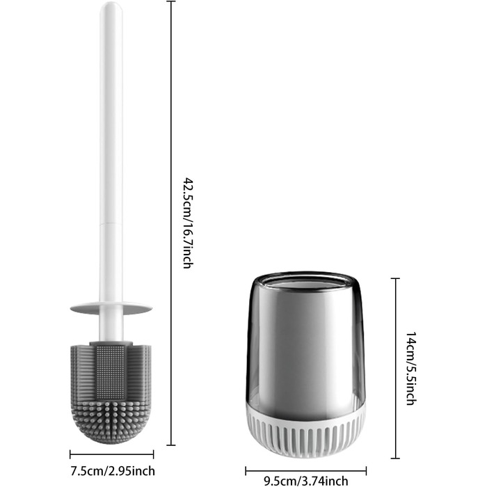 Силіконова щітка для унітазу MOPUP з тримачем, без свердління, швидковисихаюча, витокозахисна (біла)