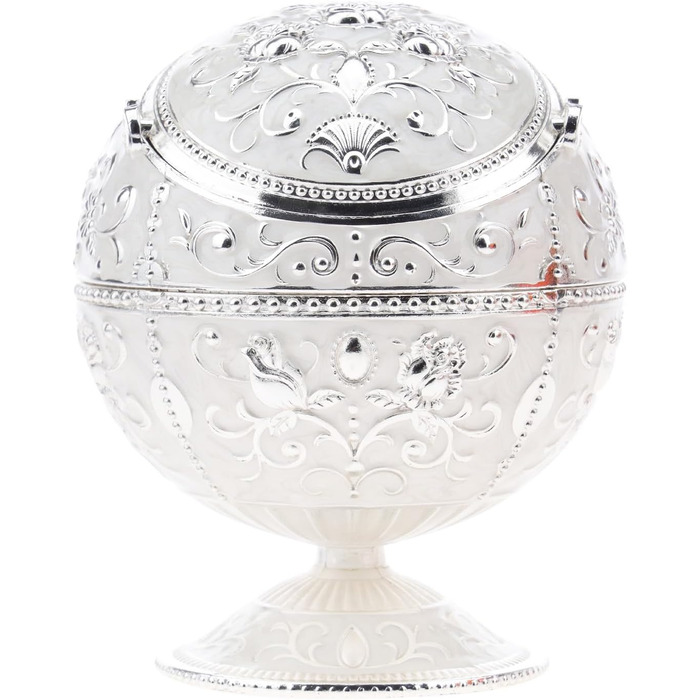 Kepfire Vintage Metal Ashtray with Lid, Globe Style, European Hotel Living Room Office Artwork, Windproof Ashtray, Creative Decor - Silver Rim, Rose Design