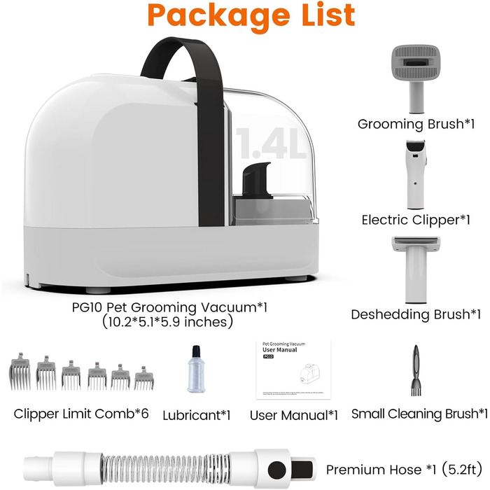 Машина для стрижки собак AIRROBO PG10 з пилососом 12000 Pa, щітка для собак, видалення шерсті для собак і котів, тиха машинка для стрижки з набором інструментів, чорний контейнер 1.4L