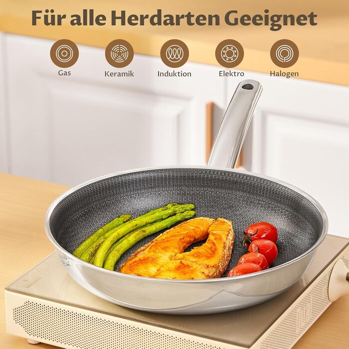 Сковорода BLAZANT індукційна 20/24/28 см, тришарова нержавіюча сталь, антипригарне покриття, набір, керамічна, з нержавіючою ручкою, без PFAS PFOA/PTFE, для духовки, підходить для індукційних плит