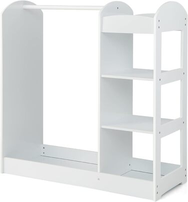 Дитяча шафа Dreamade з дзеркалом та штангою для одягу, 4 відкриті полиці, 93,5x38x100 см (Біла)
