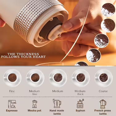 Nicoone Electric Coffee Grinder, Portable Cordless Coffee Grinder with Ceramic Burr Grinder for Espresso, Pour Over, and French Press
