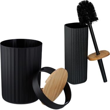 Набір для ванної кімнати Relaxdays, 6 предметів: аксесуари для ванної з пластику та бамбуку, повний набір, білий/натуральний (чорний/натуральний)