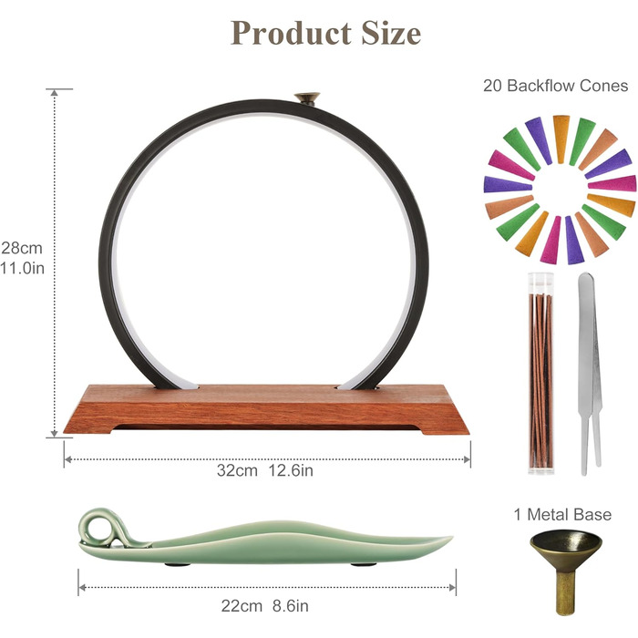 REAWOW Chinese Waterfall Incense Burner Incense Stick Holder with LED Light Incense Holder, Ceramic Incense Burner with 20 Incense Cones and 30 Sticks Incense