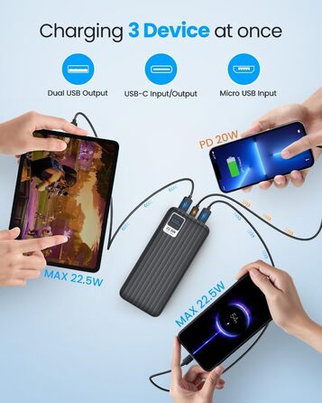 Портативний зарядний Power Bank 50000mAh з Quick Charge 3.0 та PD 22.5W, 4 виходи USB та 3 входи, велика ємність для iPhone, Samsung, iPad та інших пристроїв