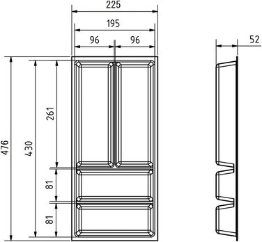 Вставка для столових приборів Orga-Box Junker Slim 225x476 мм, лавово-сіра з перловою структурою, для кухонних шухляд 30 см, сумісна з системою SO SLIM