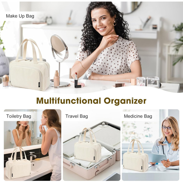 Косметичка жіноча Kalidi з багатьма відділеннями та слотом для пензлів, велика сумка для макіяжу, органайзер для косметики, валізка, темно-зелений (бежевий)