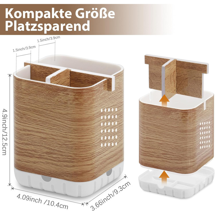 Тримач для електричної зубної щітки з підставкою для насадок, органайзер для ванної кімнати, стаканчик для зубної пасти, знімний тримач для зубних щіток з отвором для зливу (дерев'яна текстура)