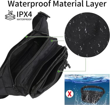 Чоловіча/Жіноча поясна сумка на пояс, 30 см, унісекс, для подорожей, туризму, прогулянок з собакою, чорна