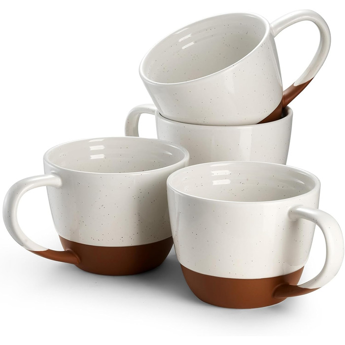 DOWAN Mug Set of 4 - 530 ml Stylish Coffee Mug Set Modern - Dishwasher and Microwave Safe, Scratch-Resistant - Tea and Coffee Cup Set Porcelain - Alabaster White