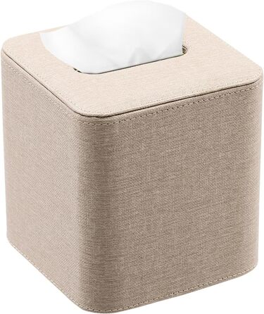 Tissue Box, Square Cosmetic Tissues, Tissue Box Square Tissue Box, for Dresser Bathroom Dining Room Hotel Cars Office Decor, 12 x 12 x 12.7 cm (Beige)