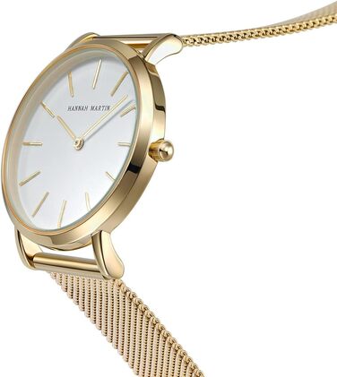 Годинник жіночий Hannah Martin, кварцовий, аналоговий, з нержавіючої сталі, водонепроникний, ультратонкий, сітка, білий корпус, золотий браслет