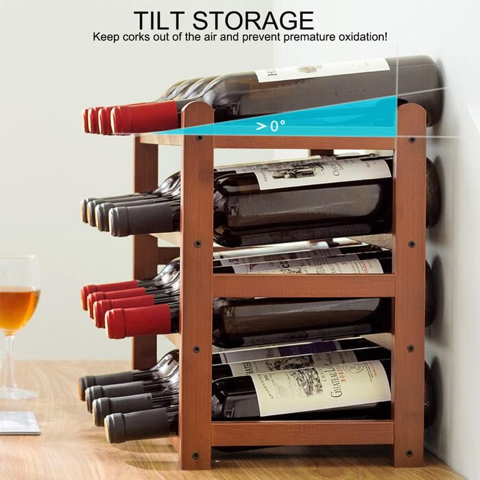 Bamboo Wine Rack (16 Bottles) – 4-Tier Stackable & Space-Saving Design | Ideal for Kitchen, Wine Cellar, or Restaurant | Eco-Friendly & Assembly-Free