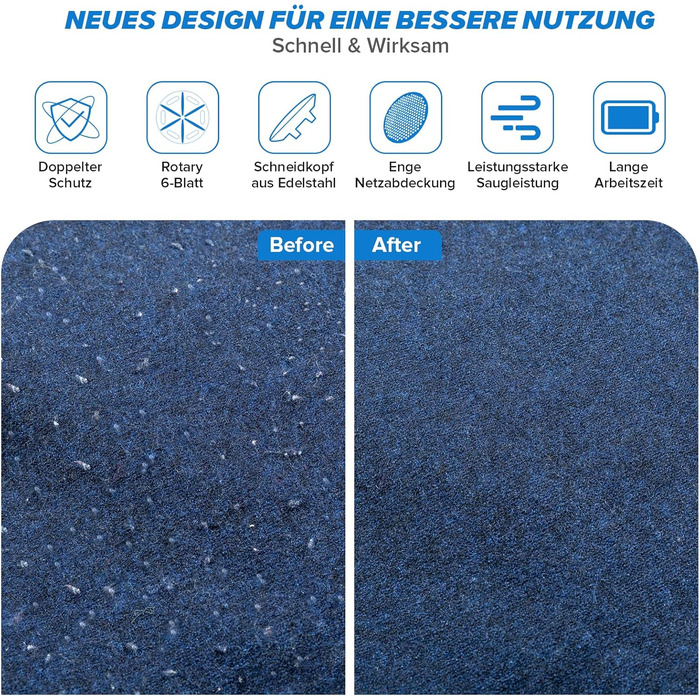 Електричний видальник ворсу з LED-дисплеєм • 6 лез, 2 рівня висоти • 2000 mAh, USB-C, 3 змінні леза • для одягу, диванів, ворсу, ковдр (білий)