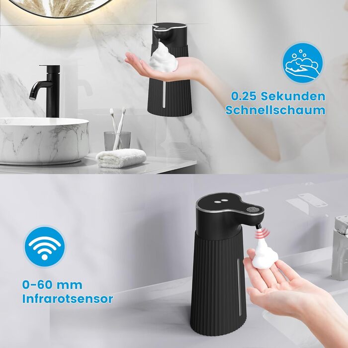 Електричний дозатор мила 400 мл з сенсором, автоматичний диспенсер піни для мила, настінний, білий, USB, IPX6 вологостійкий
