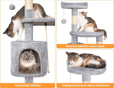 Котячий будиночок Kratzbaum 112 см з дряпальною колоною та платформою, сірий