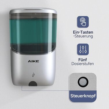 AIKE Soap Dispenser Automatic Wall Mount, 650 ml Silver Soap Dispenser Wall Mounting, Liquid Soap Dispenser for Bathroom and Kitchen, Model AK1216