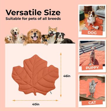 М'який килимок для собак та котів FUNNY FUZZY з дизайном листя, двосторонній, для ліжка, дивану, підлоги, захист меблів, гінкго-жовтий (клен-червоний)