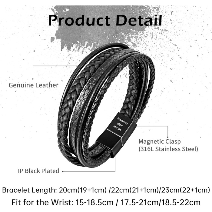 Чоловічий шкіряний браслет Speroto Premium з магнітним застібкою (чорний/коричневий, 23 см)