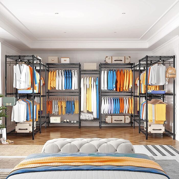 Металева стійка для одягу з гачками, вантажопідйомність до 376 кг, 187 x 44 x 194 см, чорна