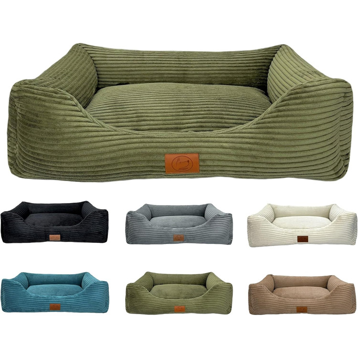 Ортопедичне ліжко для собак Elropet з м'якого корду, корзина для собак (Оливковий, XS/S/M/L/XL)