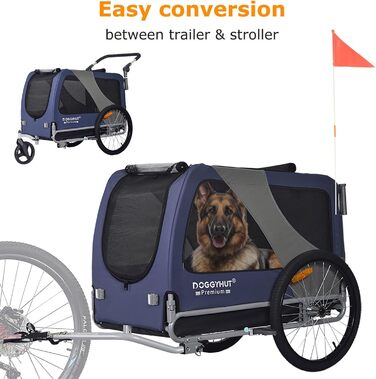 DOGGYHUT® Преміум XL 2-в-1 велосипедний причіп і візок для собак, 23-45 кг, синій