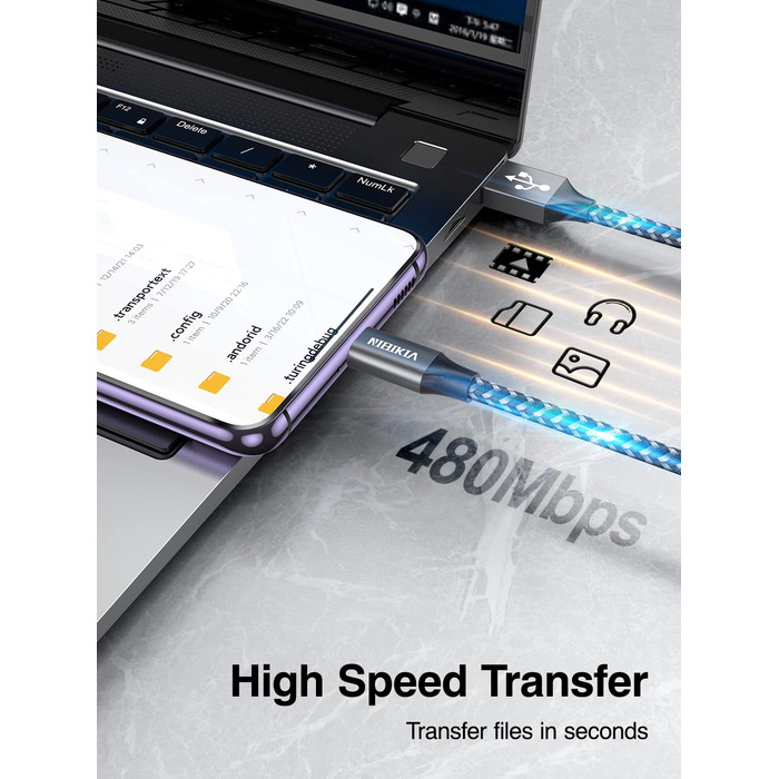 Кабель USB-C 2 шт. (1м+1м) з нейлону, 3.1A, для Samsung Galaxy (сірий)