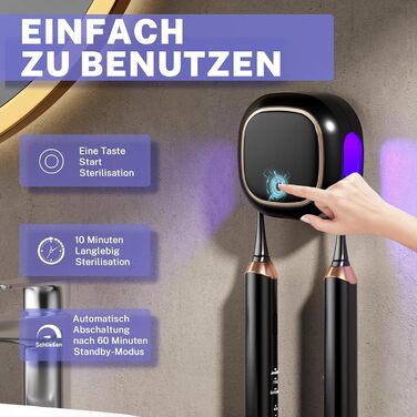 Maxspace UV Toothbrush Sanitizer, Wall-Mounted Toothbrush Holder with Drying, Rechargeable Toothbrush Sterilizer with 2 Slots for Family Use (Black)