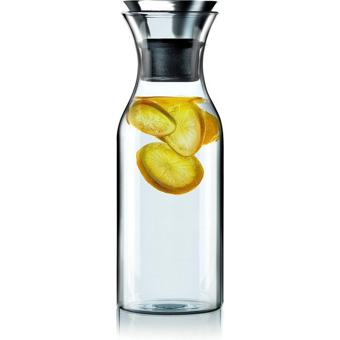 EVA SOLO | Refrigerator Carafe 1.0L | For Hot and Cold Beverages | Dishwasher-Safe Borosilicate Glass | Stainless Steel and Silicone Spout | Fits Most Refrigerator Doors