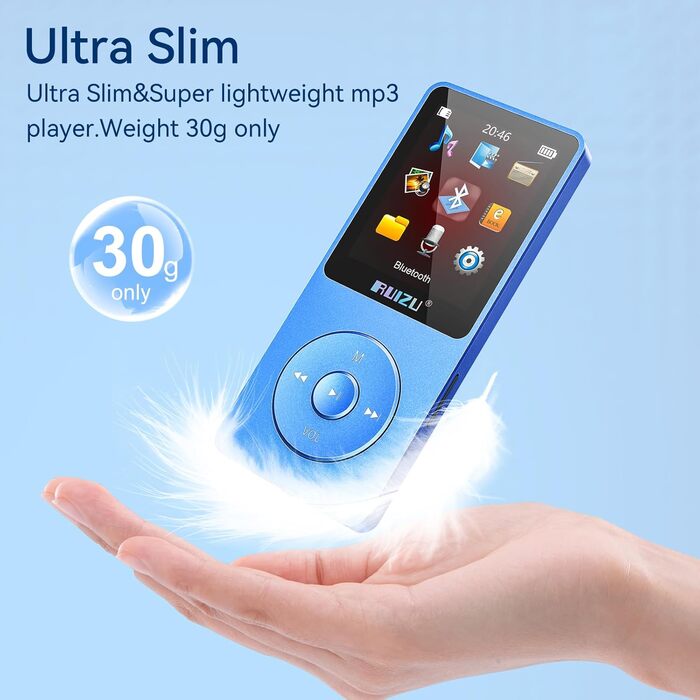 MP3-плеєр 64GB з Bluetooth 5.3, ультралегкий (30г), до 80 годин роботи, 1.8