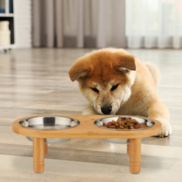 Relaxdays Dog Feeding Bar with 2 Bowls