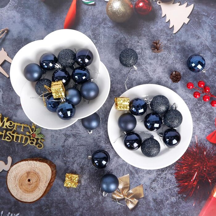 24 штуки новорічних кулі 4 см, пластикові, неб'ючі, для прикраси ялинки, синього кольору