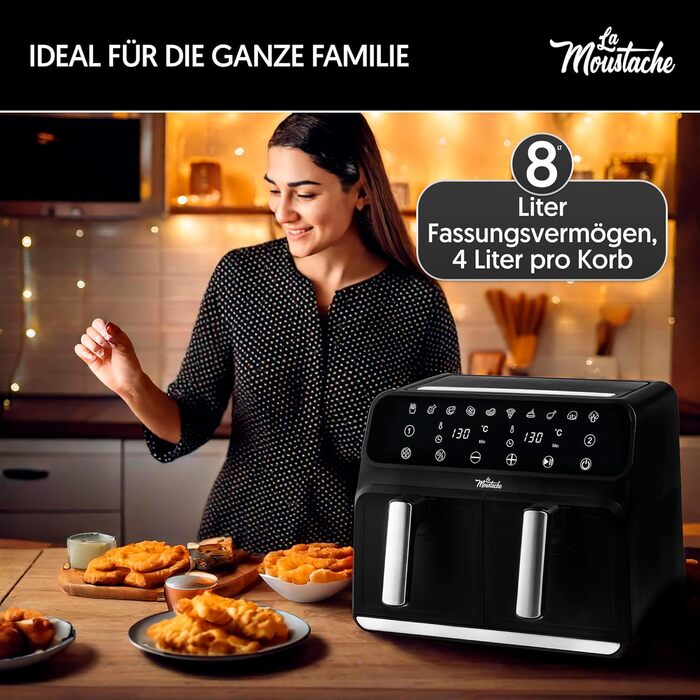 Фритюрниця повітряна La Moustache DuoFry XXL, 8л, 2 відсіки, 1700W, 6 функцій, з E-book рецептів