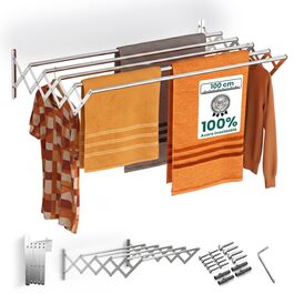 Настінна сушарка для білизни з нержавіючої сталі, висувна, 100 см, вантажопідйомність 25 кг