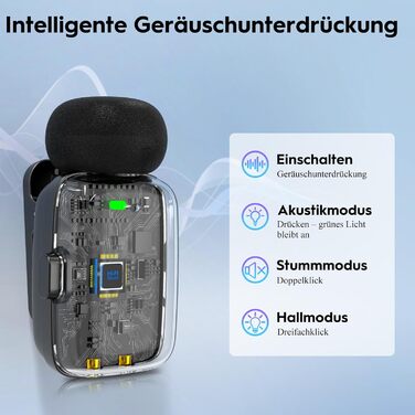 Мікрофон ZealSound Mini Wireless з USB-C/Lightning, для Android/iPhone, з шумозаглушенням, 33h акумулятор, 100м, для Vlogging, TikTok, Podcast, YouTube (M6 Чорний/Срібний)