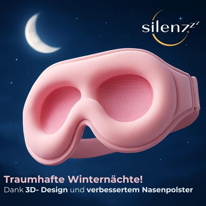 Маска для сну преміум-класу 3D - для жінок та чоловіків - комфортна, з м'якою підкладкою для повної темряви - рожева, Sleepy Purble